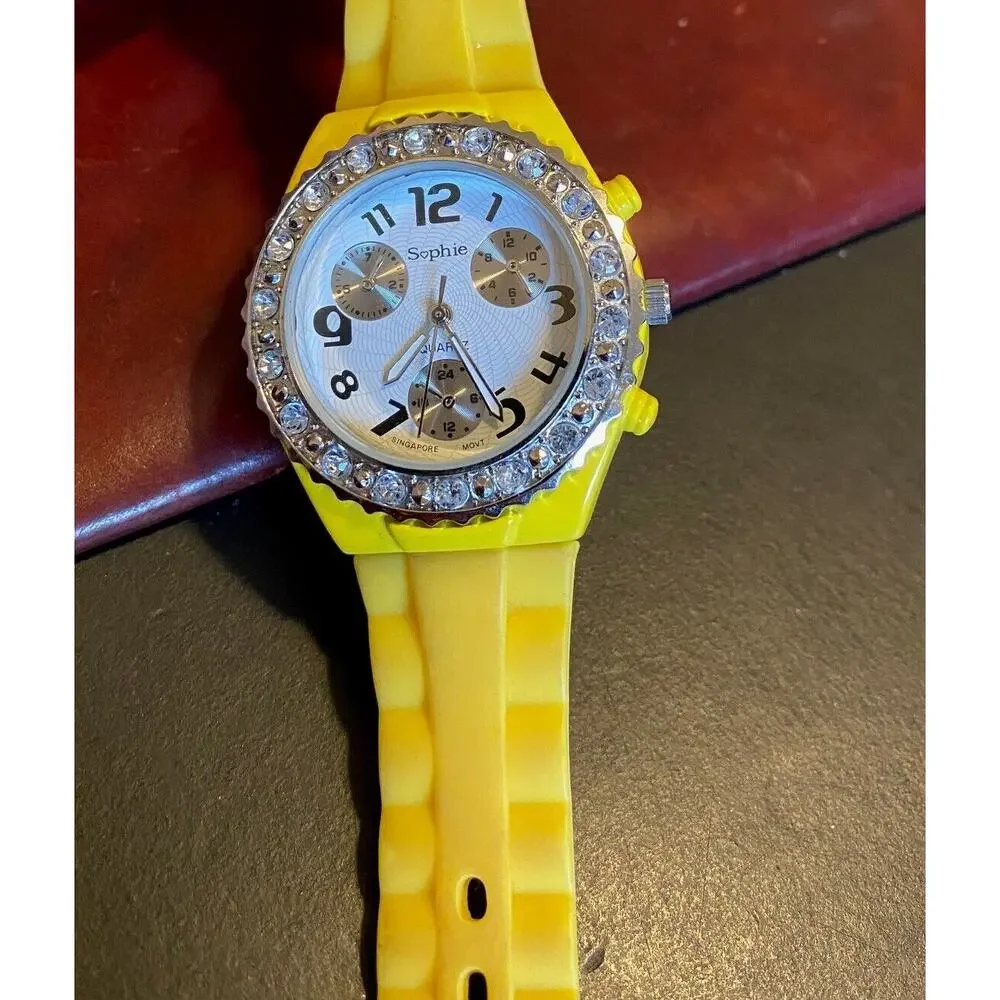 Women's Sophie Watch by Collezio, Yellow Poly with Crystal Bezel